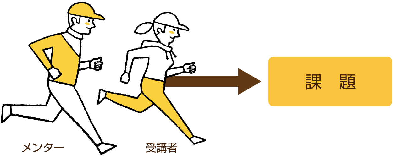 画像:課題に向けて走る受講者とメンター